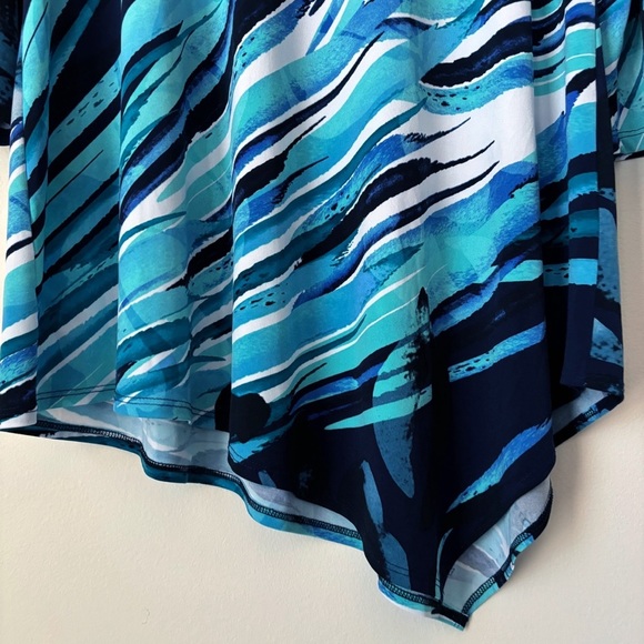 Clara Sunwoo Asymmetrical Tunic Top Large Blue Abstract Print - Picture 3 of 7